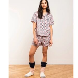 NEW! Lattelove Woven Cotton Short Sleeve & Shorts Pajama Set